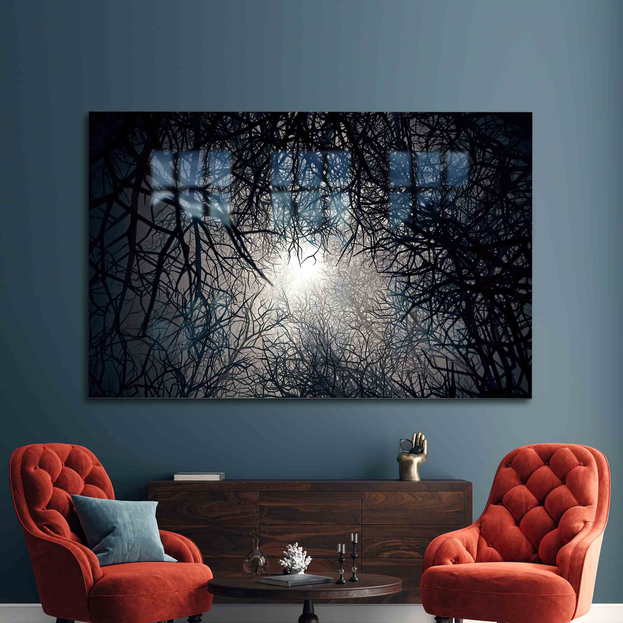Image showcasing Hokku Designs Tempered Glass Wall Decoration Featuring a Moonlit Forest ...